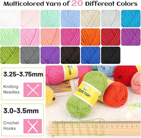 Katech 20 Mini 1OO% Cotton Yarn for Crocheting-3 DK Weight-1780yd of Soft Baby Yarns for Craft-Multicolor Yarn Set for knitting Baby Clothes,Rainbow Afghan-Starter Kit for Beginner&Crocheter(25g/89yd) in Saudi Arabia