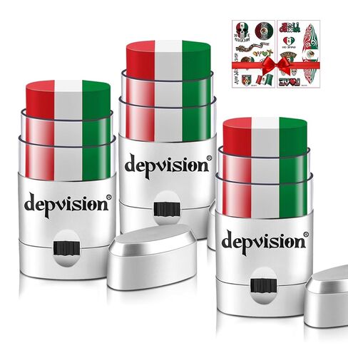 3 Pack Mexico Face Paint Stick Body Paint Sticks for Soccer Fans, Hypoallergenic & Washable Face Painting Sticks for Football Fans, Sports Cheering & Party Makeup National Events (red white green) in Kuwait