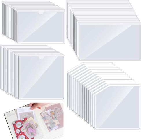 60 Pcs Adhesive Pockets for Planners, Clear Index Card Pockets Sticky Pocket Sleeves Self Adhesive Planner-Pockets Top Open Storage Sleeves for Notebooks Journal Office School Vinyl, 4 Styles in Kuwait