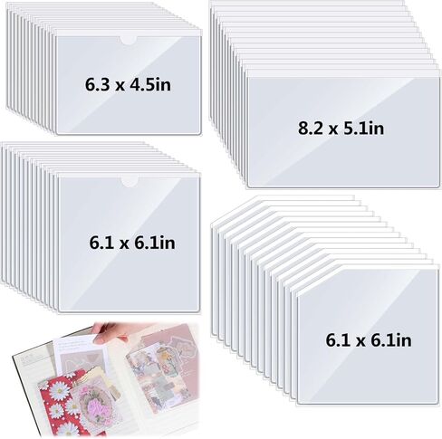 60 Pcs Adhesive Pockets for Planners, Clear Index Card Pockets Sticky Pocket Sleeves Self Adhesive Planner-Pockets Top Open Storage Sleeves for Notebooks Journal Office School Vinyl, 4 Styles in Kuwait