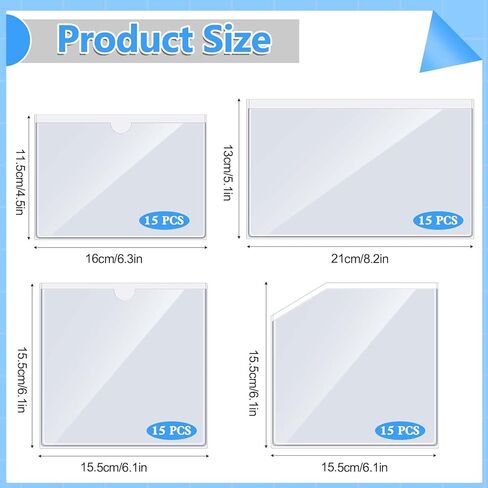 60 Pcs Adhesive Pockets for Planners, Clear Index Card Pockets Sticky Pocket Sleeves Self Adhesive Planner-Pockets Top Open Storage Sleeves for Notebooks Journal Office School Vinyl, 4 Styles in Kuwait