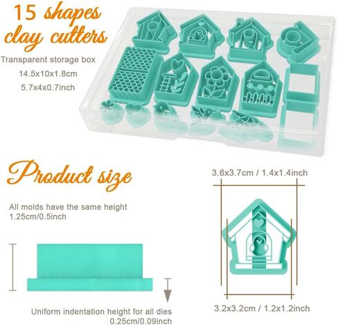 ORIGACH 15 قطعة من قطع طين البوليمر للطيور وبيت الطيور، مجموعة قطع طين للحديقة على شكل بيت الطيور، لوازم يدوية يدوية للأقراط وصناعة المجوهرات in Kuwait