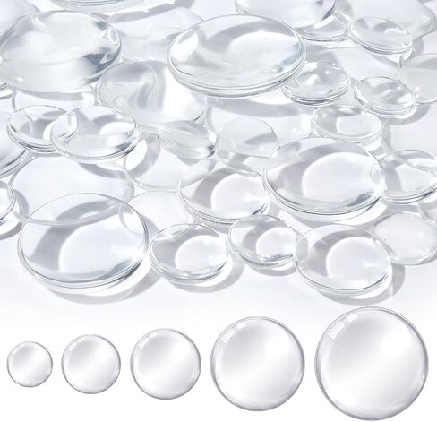 Aemygo 60 Pcs Clear Glass Dome Cabochons 50mm 40mm 30mm 25mm 22mm, 5 Sizes Crystal Dome Tile Pebbles Round Gems for Crafts, Photo Pendant, Rings, Necklaces in Kuwait