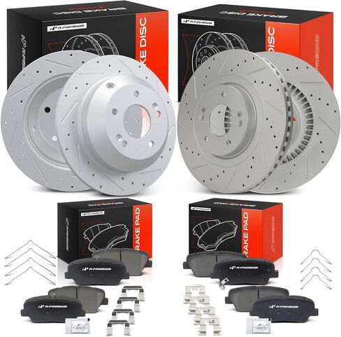 A-Premium Front and Rear Drilled and Slotted Disc Brake Rotors + Ceramic Pads Kit Compatible with Select Kia Model - Sorento 2016 2017 2018 2019, 2.0L 2.4L 3.3L, 12-PC Set in Kuwait