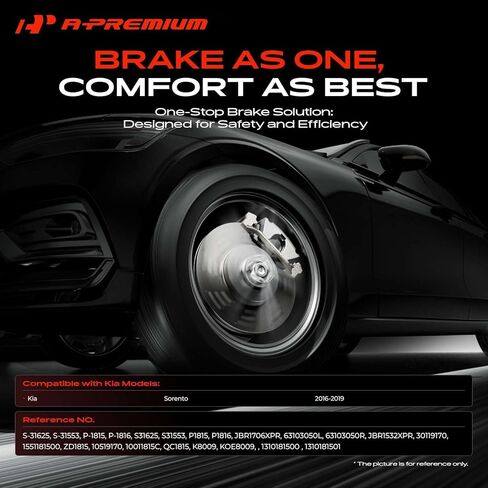 A-Premium Front and Rear Drilled and Slotted Disc Brake Rotors + Ceramic Pads Kit Compatible with Select Kia Model - Sorento 2016 2017 2018 2019, 2.0L 2.4L 3.3L, 12-PC Set in Kuwait
