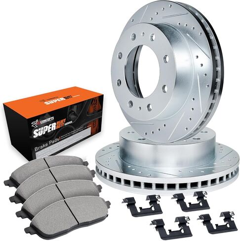 R1 Concepts Front Brake Kit Fits 1971-1972 Chevrolet C30; 1971-1986 Chevrolet K20; 1971-1973 Chevrolet P30, GMC C35/C3500 Pickup| Super Duty Pads, Drilled Slotted Rotors| Hardware| 13.0" Front Rotor in Kuwait
