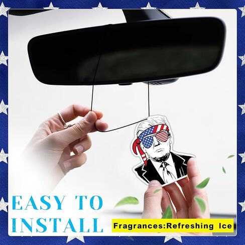 American USA President Car Air Freshener Card Pendant（8 Pack Refreshing Ice Scent） American Flag Gifts Merch Party Supplies Room Decor Accessories for Hanging Rearview Car Interior in Kuwait