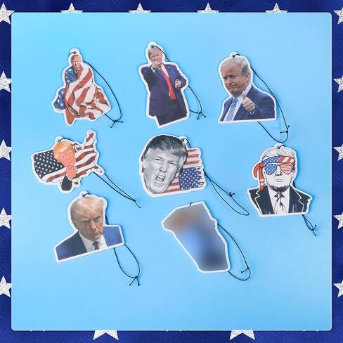 American USA President Car Air Freshener Card Pendant（8 Pack Refreshing Ice Scent） American Flag Gifts Merch Party Supplies Room Decor Accessories for Hanging Rearview Car Interior in Kuwait