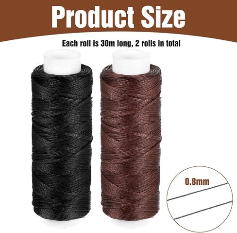 32.8 Yards Waxed Thread, 0.8 mm Leather Thread for Hand Sewing, 2 Colors Heavy Duty Upholstery Threads Thick Sewing Threads Waxed String for Bookbinding, DIY Crafts, Shoes Repair in Kuwait