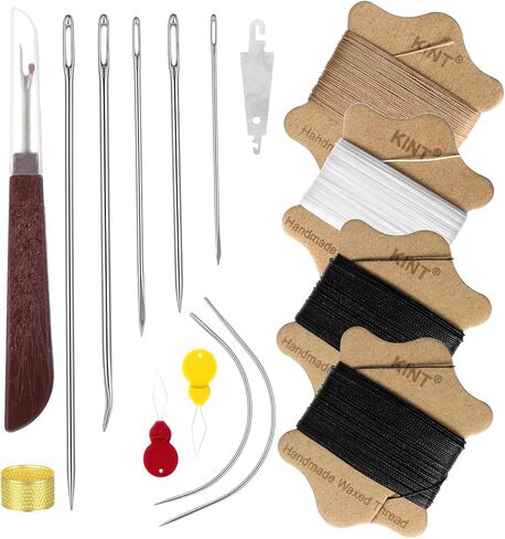 Heavy Duty Sewing Kit for Leather & Auto Upholstery – 4 Rolls Waxed Thread (3 Colors) + 7 Heavy Duty Needles, Canvas Furniture Carpet Repair Bookbinding Quilting Set in Saudi Arabia