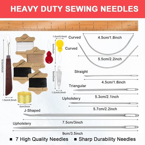 Heavy Duty Sewing Kit for Leather & Auto Upholstery – 4 Rolls Waxed Thread (3 Colors) + 7 Heavy Duty Needles, Canvas Furniture Carpet Repair Bookbinding Quilting Set in Saudi Arabia