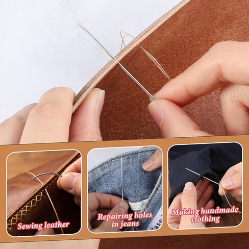 Heavy Duty Sewing Kit for Leather & Auto Upholstery – 4 Rolls Waxed Thread (3 Colors) + 7 Heavy Duty Needles, Canvas Furniture Carpet Repair Bookbinding Quilting Set in Saudi Arabia