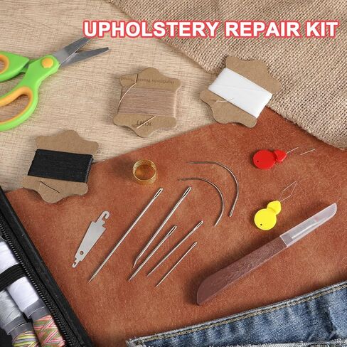 Heavy Duty Sewing Kit for Leather & Auto Upholstery – 4 Rolls Waxed Thread (3 Colors) + 7 Heavy Duty Needles, Canvas Furniture Carpet Repair Bookbinding Quilting Set in Saudi Arabia