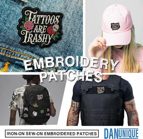 Tattoos are Trashy Patch Sarcastic Motivational Self Love Saying Sassy Embroidered Patches for Caps, Bags, Backpacks, Hat, Jackets, Uniform DIY Gifts for Her Him 3 Inches in Kuwait