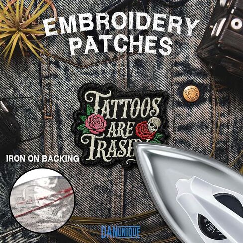 Tattoos are Trashy Patch Sarcastic Motivational Self Love Saying Sassy Embroidered Patches for Caps, Bags, Backpacks, Hat, Jackets, Uniform DIY Gifts for Her Him 3 Inches in Kuwait