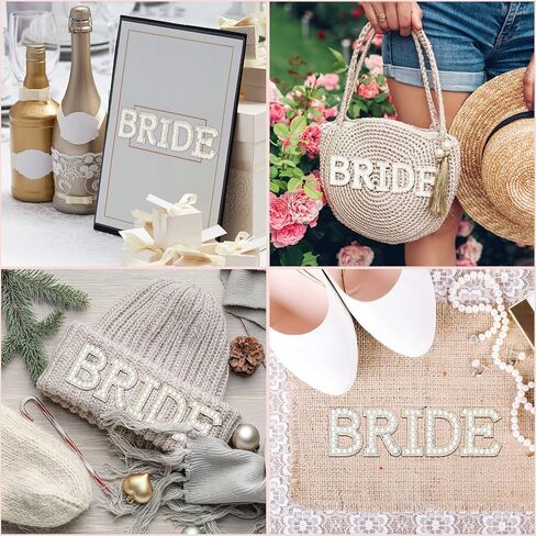 Xinnun 15 Pcs 1.81'' Bride Pearl Letter Patches Decorative Iron Self Adhesive Letters Patches for Clothing, Rhinestone Sew Stickers for Clothes Hat Shirt Shoes Jeans Bag Crafts Jackets Bridal Shower in Kuwait