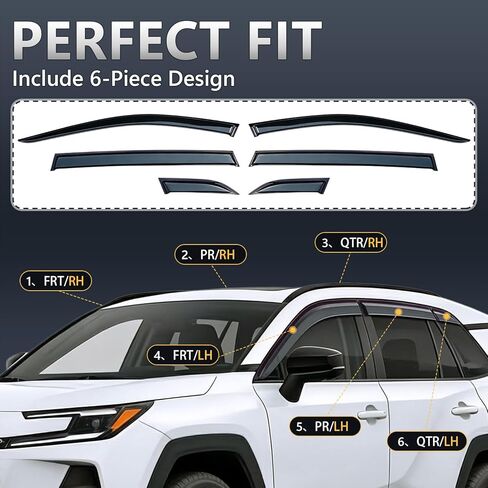Compatible with Toyota Rav4 2026 Rain Guards Wind Deflectors Anti-Rain Window Visors(6-Piece Set),Tape-On Rain Guards,Compatible with Toyota Rav4 2026 Accessories in Saudi Arabia