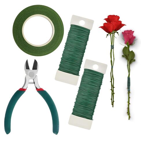 Flexible 22 Gauge Green Floral Wire,Floral Arrangement Kit with Green Floral Tape and Cutter for DIY Crafts, Wreath Making, and Holiday Decorations in Saudi Arabia