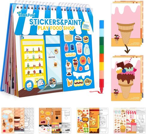 Sticker Activity Books for Kids, Sticker Books for Toddlers, Include 20 Scenes & Coloring Page with 8-Color Crayons, Toddler Airplane Travel Essentials & Road Trip Toys - Gift for Boys Girls 3-8 in Saudi Arabia