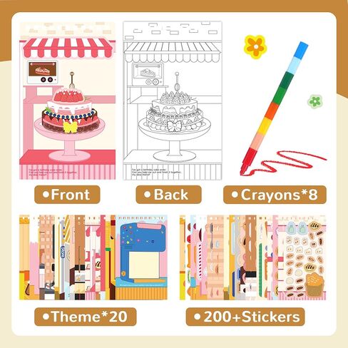 Sticker Activity Books for Kids, Sticker Books for Toddlers, Include 20 Scenes & Coloring Page with 8-Color Crayons, Toddler Airplane Travel Essentials & Road Trip Toys - Gift for Boys Girls 3-8 in Saudi Arabia