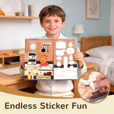 Sticker Activity Books for Kids, Sticker Books for Toddlers, Include 20 Scenes & Coloring Page with 8-Color Crayons, Toddler Airplane Travel Essentials & Road Trip Toys - Gift for Boys Girls 3-8 in Saudi Arabia