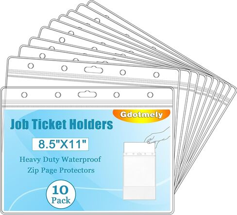 10 Pack Job Ticket Holders, 8.5 x 11 Inch Heavy Duty Sheet Protector, Waterproof Resealable Zip, Dry Erase Pockets, for Document Protectors Sleeves Office Work Order(Clear-Horizontal) in Saudi Arabia