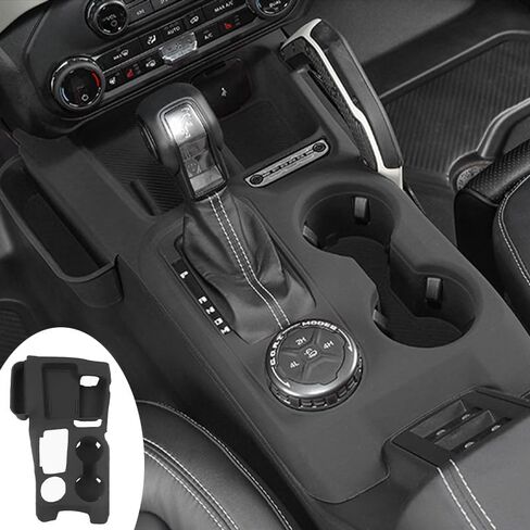 غطاء وحدة التحكم المركزية للسيارة من السيليكون وسادة واقية لسيارة Ford Bronco 2021-2025 ملحقات داخلية للوحة ناقل الحركة وحامل أكواب واقٍ وعلبة شحن لاسلكي (أسود) in Kuwait