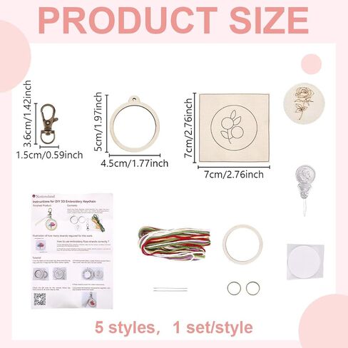 FREEBLOSS 5 Set Embroidery Keychain Kit with Mini Embroidery Hoops Stamped Mini Needlepoint Kit with Instruction Cross Stitch Kits for Beginners DIY Jewelry Pendant in Kuwait