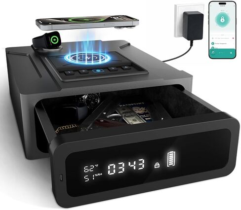 XDeer Biometric Gun Safe for Handgun with Wireless Charging, Quick Access Fingerprint Gun Safes, Bedside Pistol Case, 7/24 Digital Alarm Clock Small safe 1PCS in Saudi Arabia