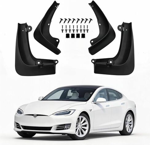 No Drill Mud Flaps for 2014-2021 Tesla Model S, OEM Style Textured Black Mud Guards, Aerodynamic Heavy Duty Front & Rear All Weather Splash Guards Set for 75/100D/P100D/Long Range Plus Trims in Saudi Arabia