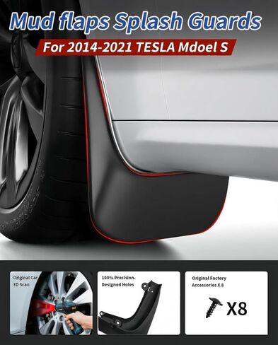 No Drill Mud Flaps for 2014-2021 Tesla Model S, OEM Style Textured Black Mud Guards, Aerodynamic Heavy Duty Front & Rear All Weather Splash Guards Set for 75/100D/P100D/Long Range Plus Trims in Saudi Arabia