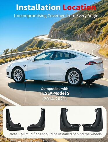 No Drill Mud Flaps for 2014-2021 Tesla Model S, OEM Style Textured Black Mud Guards, Aerodynamic Heavy Duty Front & Rear All Weather Splash Guards Set for 75/100D/P100D/Long Range Plus Trims in Saudi Arabia
