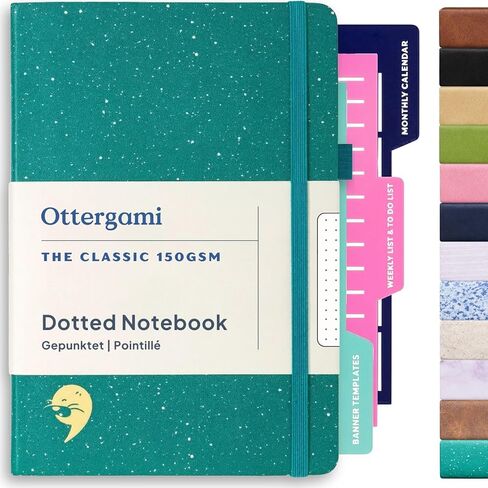 Ottergami Bullet Dotted Journal Set | Hardcover 150gsm Dotted Notebook | A5 Dot Grid Notebook | Dot Notebook Journaling Kit Includes: Stencils, Rear Pocket & Pen Holder | The Classic in Saudi Arabia