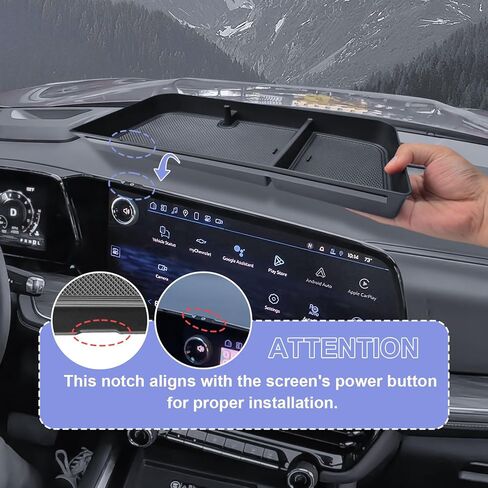 صينية تنظيم تخزين لوحة القيادة RUNROAD متوافقة مع ملحقات Chevy Suburban Tahoe لعام 2025 2026، صينية تخزين مسند الذراع لوحدة التحكم المركزية خلف الشاشة (تناسب فقط شاشة تعمل باللمس مقاس 17.7 بوصة) in Kuwait