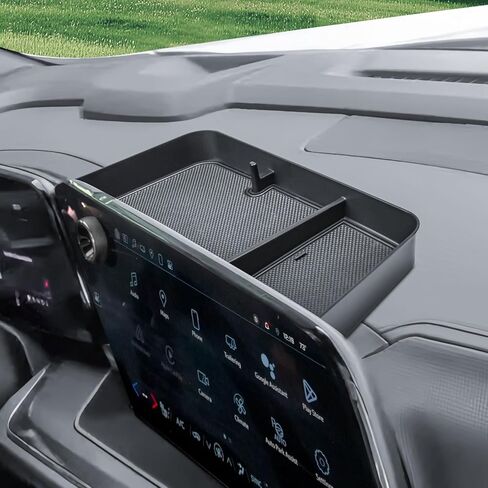 صينية تنظيم تخزين لوحة القيادة RUNROAD متوافقة مع ملحقات Chevy Suburban Tahoe لعام 2025 2026، صينية تخزين مسند الذراع لوحدة التحكم المركزية خلف الشاشة (تناسب فقط شاشة تعمل باللمس مقاس 17.7 بوصة) in Kuwait