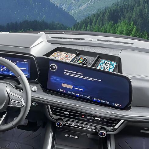 صينية تنظيم تخزين لوحة القيادة RUNROAD متوافقة مع ملحقات Chevy Suburban Tahoe لعام 2025 2026، صينية تخزين مسند الذراع لوحدة التحكم المركزية خلف الشاشة (تناسب فقط شاشة تعمل باللمس مقاس 17.7 بوصة) in Kuwait