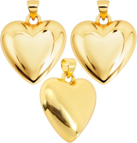 3 Pcs Cute 3D Gold Heart Charm, 18K Gold Plated Brass Heart Charms for Jewelry Making, Jewelry Making Charms, Love Shape Gold Charms for Jewelry Making in Saudi Arabia