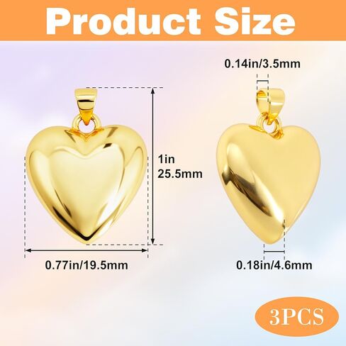 3 Pcs Cute 3D Gold Heart Charm, 18K Gold Plated Brass Heart Charms for Jewelry Making, Jewelry Making Charms, Love Shape Gold Charms for Jewelry Making in Saudi Arabia