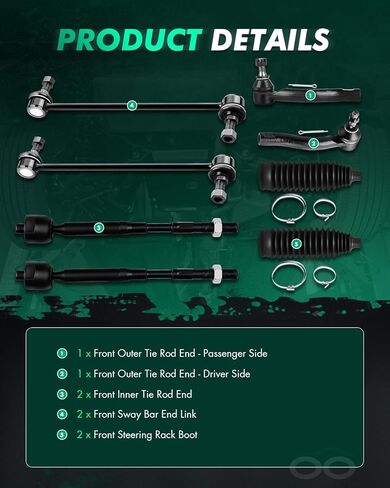 SCITOO 8 قطعة طقم التعليق الأمامي Sway Bar Links الداخلية الخارجية التعادل قضيب ينتهي ث/أحذية التوجيه تناسب 2003-2008 لتويوتا كورولا in Kuwait