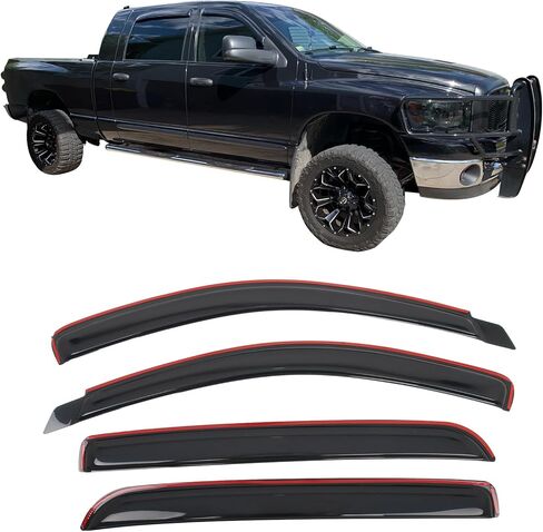 IKON MOTORSPORTS في أقنعة نافذة القناة متوافقة مع 2006-2008 Dodge Ram 1500 Mega Cab، 2006-2009 Ram 2500 3500 Mega Cab، واقيات المطر من الدخان الأكريليك ذات الطراز النحيف، عاكسات الرياح للنافذة الجانبية 4 قطع in Kuwait