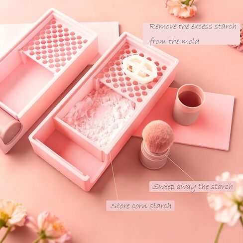 Cornstarch Powder Box Set with Brushes, 2-in-1 Powder Container with Removable Sifter & Sliding Lid, Non-Stick Tool for Polymer Clay Cutters & Jewelry Making (Pink) in Saudi Arabia