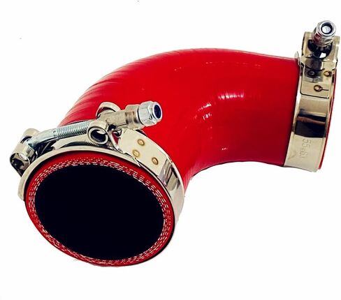 2" to 2.5" (51 to 63mm) ID 90 Degree Silicone Reducer Coupler, 4" (102mm) Long Leg for Radiator Coolant, 4-Ply Reinforced with 2 T to Bolt Clamps, Red in Kuwait