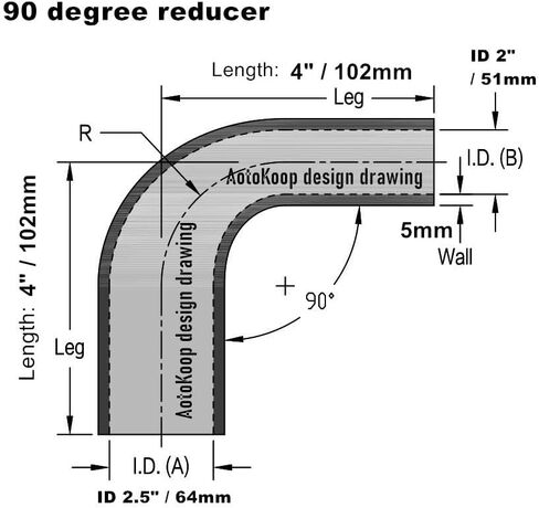 2" to 2.5" (51 to 63mm) ID 90 Degree Silicone Reducer Coupler, 4" (102mm) Long Leg for Radiator Coolant, 4-Ply Reinforced with 2 T to Bolt Clamps, Red in Kuwait