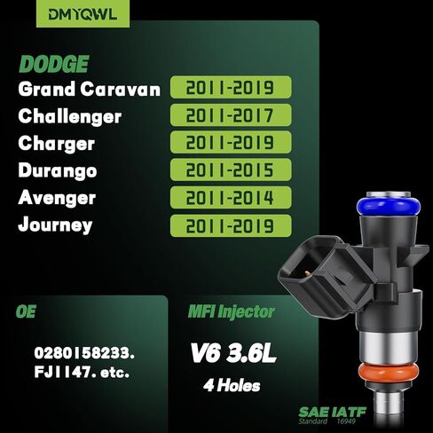 Set of 6 Fuel Injectors 3.6L V6 Compatible with JEEP Grand Cherokee 2011-2015|Wrangler 2012-2017|DODGE Challenger 2011-2017 | Charger 2011-2019/Fuel Injectors Replace#280158233,280158233,FJ1147 in Saudi Arabia