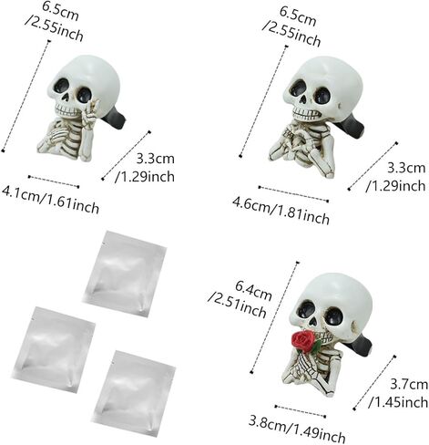 Set of 3 Halloween Skull Decor Cute Car Air Freshener Vent Clips, Resin Skeleton Holding Rose Car Diffuser Romantic Dashboard Decorations Auto Interior Accessories for Men Women in Saudi Arabia