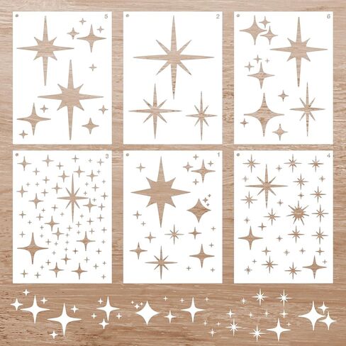 6Pcs Large Star Stencil for Painting, Reusable Star Stencil for Painting DIY Stars Pattern Paintings Stencils Set Sparkle Stars Template Wall Drawing Stencils for Wall Wood Craft Canvas Fabric in Saudi Arabia