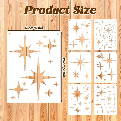 6Pcs Large Star Stencil for Painting, Reusable Star Stencil for Painting DIY Stars Pattern Paintings Stencils Set Sparkle Stars Template Wall Drawing Stencils for Wall Wood Craft Canvas Fabric in Saudi Arabia