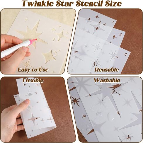 6Pcs Large Star Stencil for Painting, Reusable Star Stencil for Painting DIY Stars Pattern Paintings Stencils Set Sparkle Stars Template Wall Drawing Stencils for Wall Wood Craft Canvas Fabric in Saudi Arabia