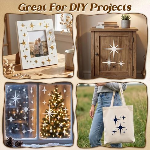 6Pcs Large Star Stencil for Painting, Reusable Star Stencil for Painting DIY Stars Pattern Paintings Stencils Set Sparkle Stars Template Wall Drawing Stencils for Wall Wood Craft Canvas Fabric in Saudi Arabia