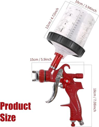 HVLP Gravity Feed Spray Gun Kit with 5 Nozzles (1.4/1.7/2.0/2.5/3.0mm), 10 Disposable 600CC Paint Cups with Lids. Ideal for Automotive and Furniture Painting Applications (Scarlet) in Saudi Arabia